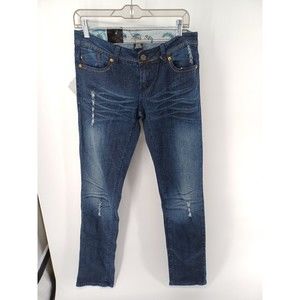 A-Liss Women's Skinny Jeans Mid Wash Blue Size 9 Denim Distressed Low Rise NWT.